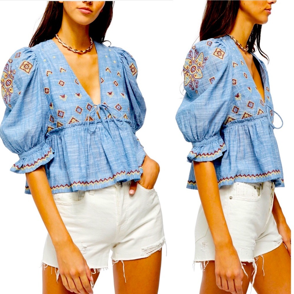 Free People Tallulah Embroidered Top - Picture 7 of 9